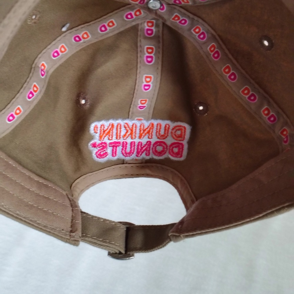 Dunkin Donuts Hat Cap Strap Back One Size Tan Cotton Twill Coffee Bottle - Picture 6 of 12
